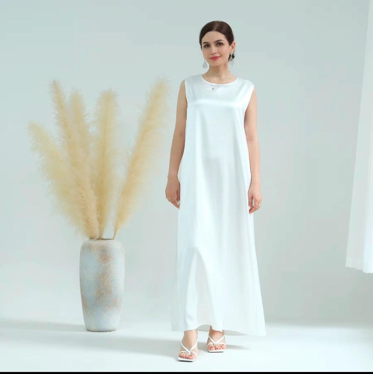 satin abaya slip dress Women Satin Inner Abaya Under Dress