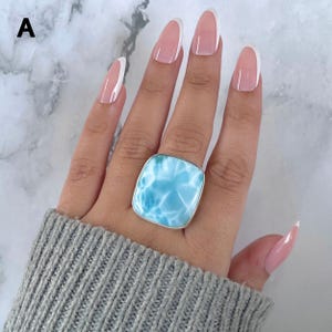 Larimar Verstellbarer Ring - 925 Sterling Silber, Statement Dominikanischer Larimar Schmuck
