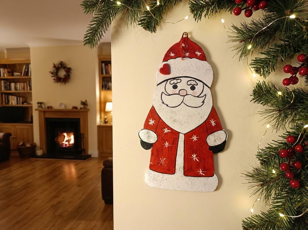 Unique Santa Unique Santa Claus Figures Wall Decor | Hand-cut Wood for Christmas ...