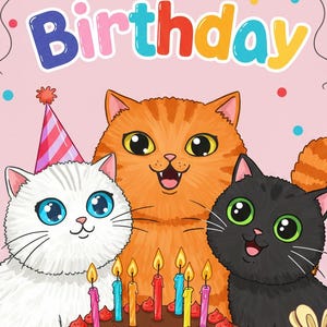 Funny Cat Birthday Card – Cute Printable Digital Greeting Card for Cat Lovers
