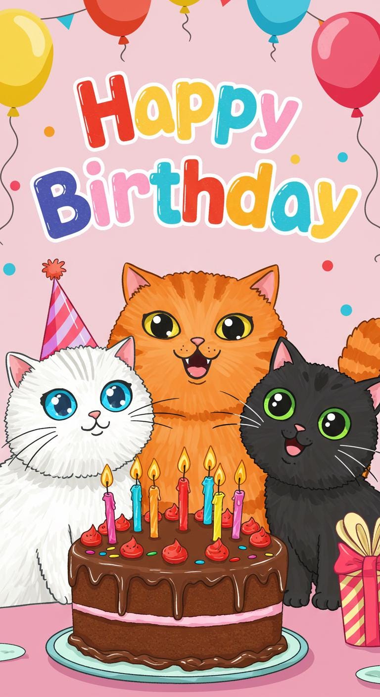 Funny Cat Birthday Card – Cute Printable Digital Greeting Card for Cat ...