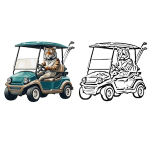 昇華型ゴルフSVGとPNG、タイガーSVG、楽しい動物アートクリップアート、ゴルファー