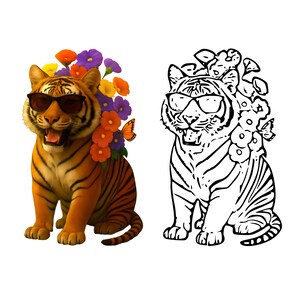 Tiger SVG & PNG for Sublimation Tiger Clipart for Tiger Painting Tiger Shirt Design Colourful Flowers Art