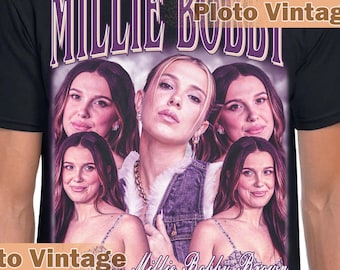 Vintage Millie Bobby Brown Graphic Tee | Celebrity DTG Print Shirt | Retro Style T-Shirt | Millie Bobby Brown Bootleg Unique Artwork Fashion