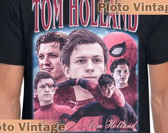 Vintage Tom Holland Graphic Tee | Celebrity DTG Print Shirt | Retro Style T-Shirt | Tom Holland Bootleg | Unique Artwork And Eco-Friendly