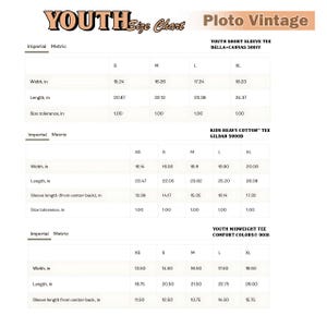 Size Chart Youth Tee