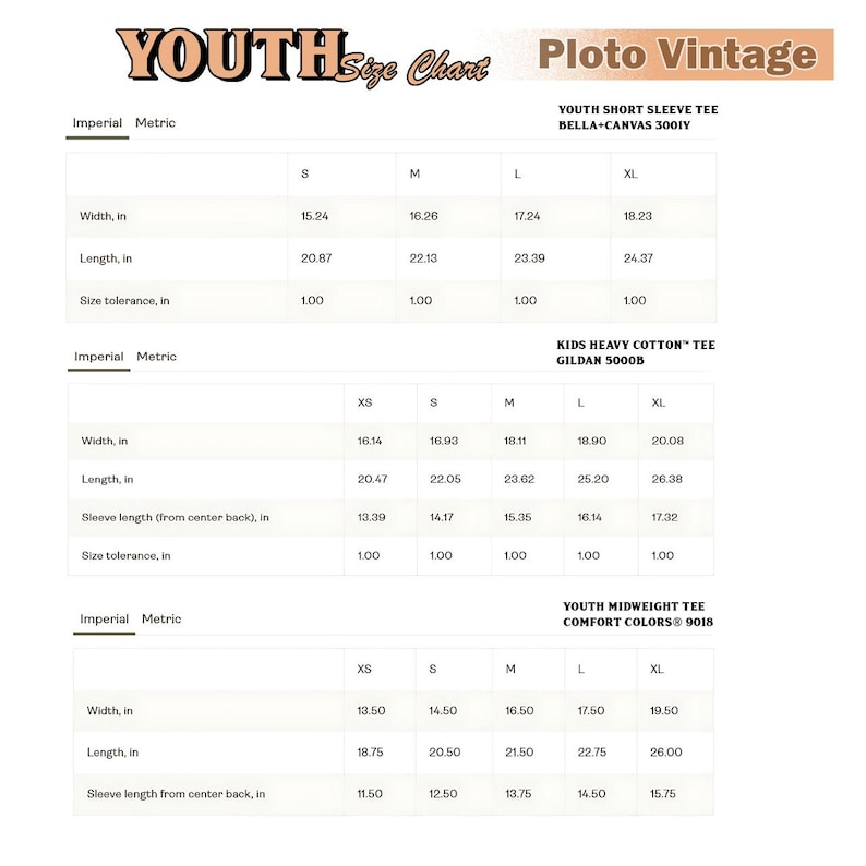 Size Chart Youth Tee