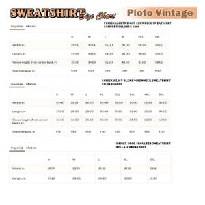 Size Chart Sweatshirt