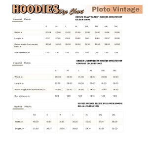 Size Chart Hoodie