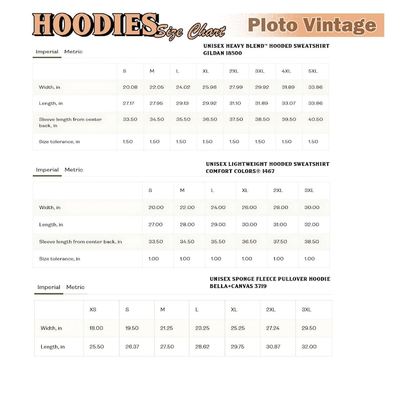 Size Chart Hoodie