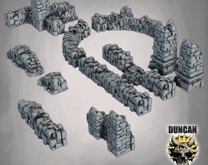 Low Ruins Walls Terrain Set - Duncan Shadow - Sci-Fi & Fantasy Tabletop Scenery