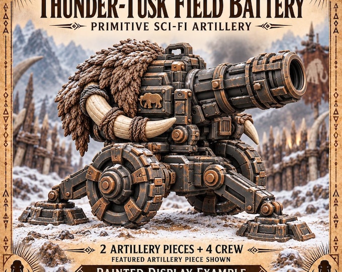 Thunder-Tusk Field Battery | Choose Artillery, Crew or Full 6-Model Set | Mammoth Tribe Resin Miniatures | HGM Original