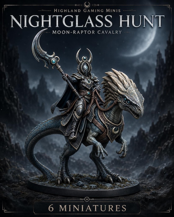Dark Elf Alien Raptor Cavalry Resin Miniatures, 6 Sci-Fi Fantasy Tabletop Riders | Nightglass Hunt