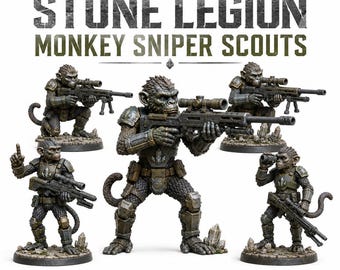 Stone Legion Monkey Sniper Scouts - HGM Exclusive Resin Sci-Fi Miniatures - 5 Model Unit