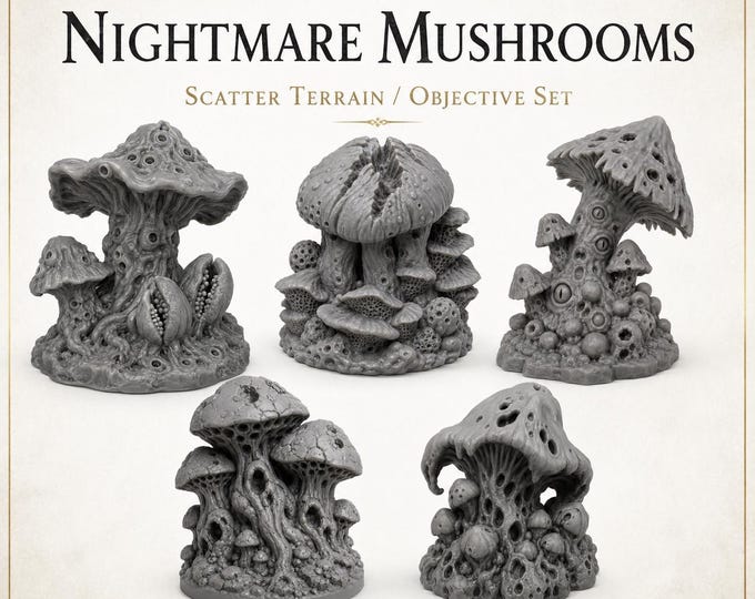 Nightmare Mushrooms | 5 Piece Resin Scatter Terrain Objective Set | 40/60/100mm Footprints | HGM Exclusive