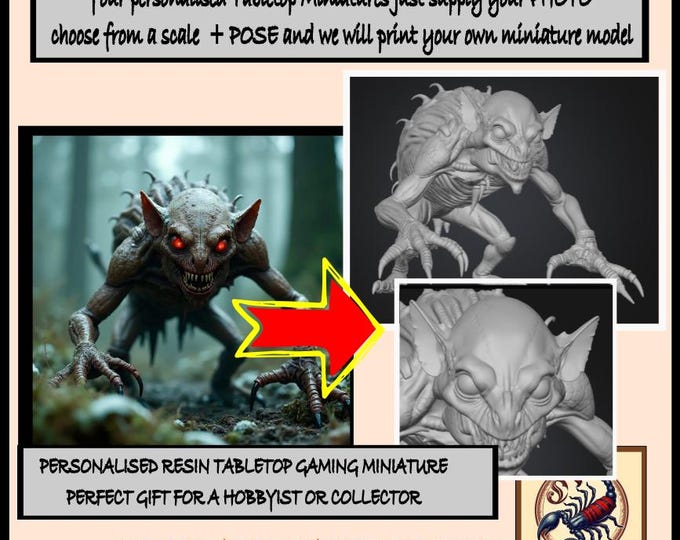 Personalised Tabletop Miniature Gift from bespoke 2D design to 3D Miniature Exclusive Highland Gaming Minis Tabletop Wargaming for Grimdark