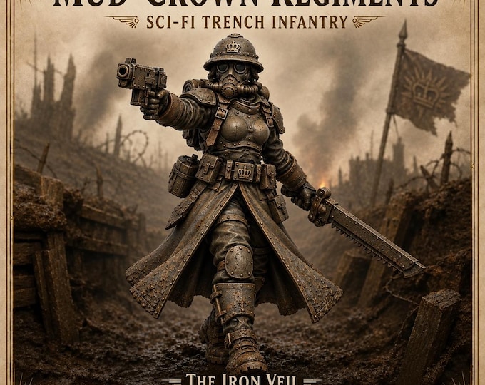 Mud-Crown Regiments: The Iron Veil | 10 Female Sci-Fi Trench Infantry | 32mm Resin Miniatures | HGM Exclusive