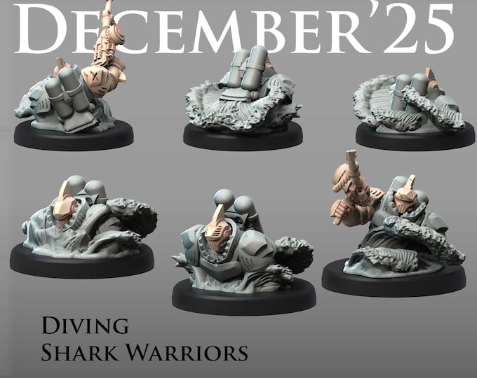 Shark Diving Warriors  - Printerra Studios - Tabletop Wargaming Miniature for Grimdark | OPR | Sci-fi