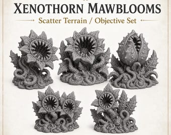 Xenothorn Mawblooms | 5 Piece Resin Scatter Terrain Objective Marker Set | 40/60/100mm Footprints | HGM Exclusive