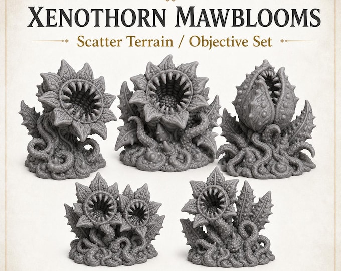 Xenothorn Mawblooms | 5 Piece Resin Scatter Terrain Objective Marker Set | 40/60/100mm Footprints | HGM Exclusive