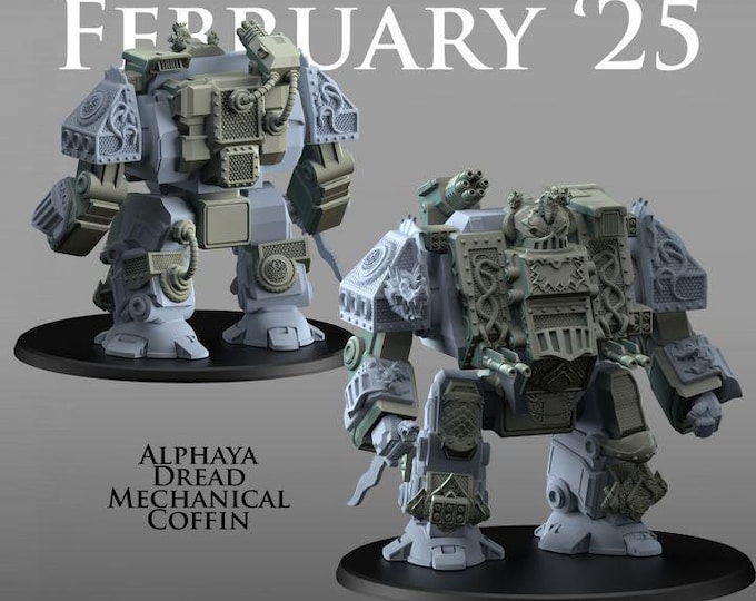 Dread Mechanical Coffin dreadnuaght Walker - Alphaya - Printerra Studios - Tabletop Wargaming Miniature for Grimdark | OPR | Sci-fi