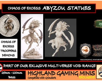 Chaos Of Excess Demon Abyzou Statues - Marble Legion - Exclusive HighlandGamingMinis Miniatures Range Tabletop Wargaming for Grimdark OPR