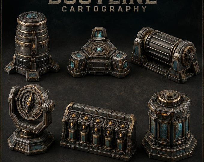 HGM Dustline Cartography | 6-Piece Industrial Archaeotech Resin Objective Set | Sci-Fi Tabletop Terrain