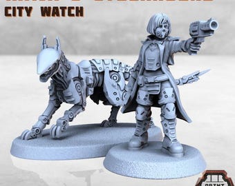 Katja - Enforcer Inspector & Cyberhound - Print Minis - Grimdark - Print Minis - Sci-Fi Grimdark Resin Miniature