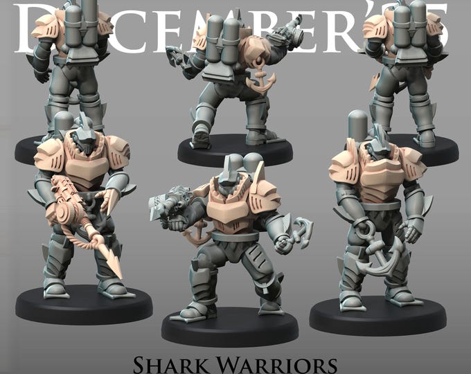Shark Warriors  - Printerra Studios - Tabletop Wargaming Miniature for Grimdark | OPR | Sci-fi