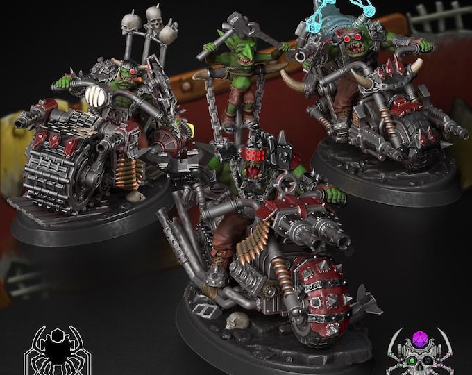 Wasteland Dust Bikers 32mm Grimdark Ork Miniature Set for Sci-Fi Wargames & TTRPG | Eight Legs Miniatures mini