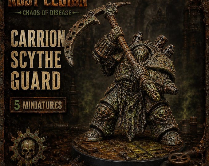 Rust Legion Carrion Scythe Guard – 5 Grimdark Sci-Fi Resin Miniatures, Corroded Terminator Bodyguards, 40mm Elite Reaper Squad