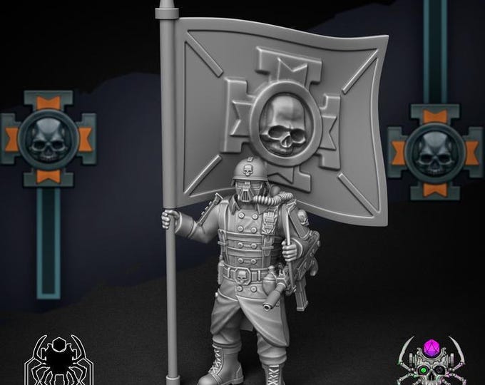 Korps Of Ashes Standard Bearer • 32mm Grimdark - Sci-Fi Wargames & TTRPG | Eight Legs Miniatures mini