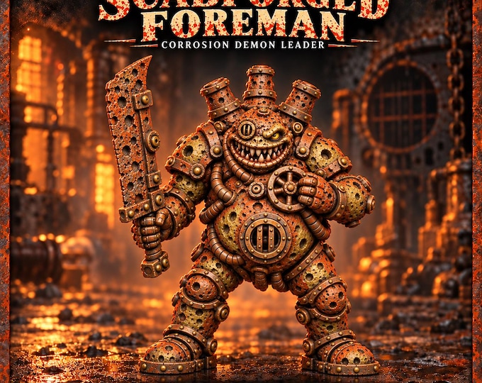 Scabforged Foreman Demon Leader | Rust Legion Cankerborn Resin Miniature | 32mm Base Option | HGM Exclusive
