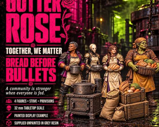 Bread Before Bullets | Choose 1 Character or Full Community Kitchen Set | Female Sci-Fi Resin Miniatures & Scenery | HGM Original