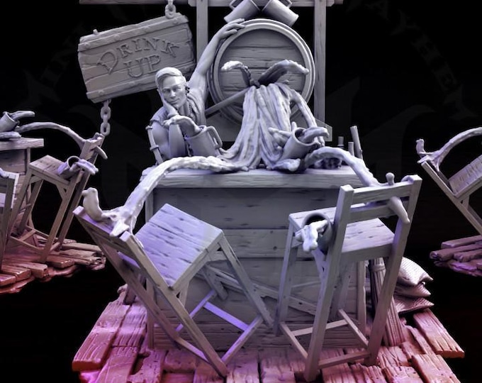 Bartender Half Elf - Fantasy Miniature  - Mini Monster Mayhem - Tabletop Wargaming for Grimdark | OPR Sci-Fi & Fantasy Resin Mini