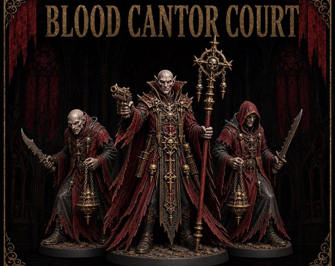 Blood Cantor Court – Thirstbound Vampire Priest & Thralls – 3 Gothic Resin Miniatures – HGM Exclusive