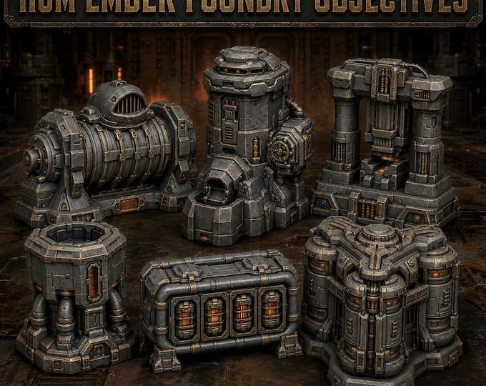 HGM Ember Foundry Objectives | 6-Piece Industrial Resin Terrain Set | HGM Exclusive