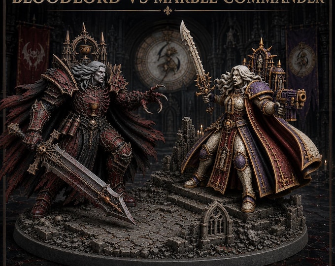 Bloodlord vs Marble Commander – 2-Miniature Resin Duel Diorama – 120mm Scenic Base – HGM Exclusive