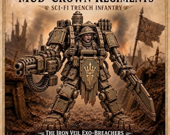 Mud-Crown Iron Veil Exo-Breachers | 3 Female Sci-Fi Trench Warsuits | 50mm Bases |  Mud-Crown Regiments HGM Exclusive