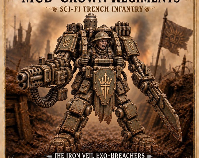 Mud-Crown Iron Veil Exo-Breachers | 3 Female Sci-Fi Trench Warsuits | 50mm Bases |  Mud-Crown Regiments HGM Exclusive