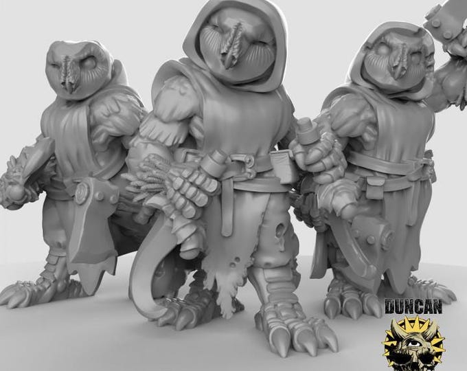 Owl Folk with Hand Weapons | Duncan Shadow | PathFinder | Mini | Tabletop Wargaming | Dungeons and Dragons | Resin | Fantasy | RPG