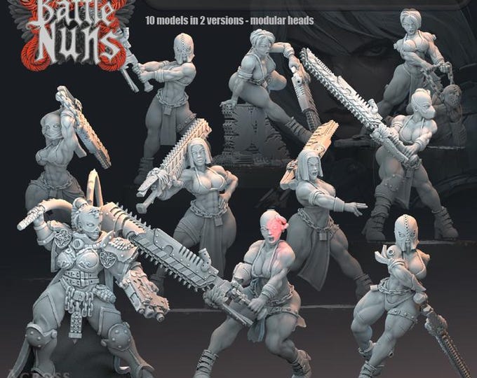 Sinful Nun Cohort - Across the Realms - New Release July 25  - Sci-Fi OPR Grimdark compatible - Tabletop Wargaming Grimdark