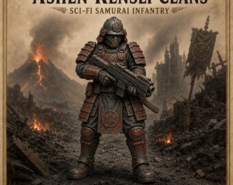 Ashen Kensei Clans Sci-Fi Samurai Miniatures - Stone Legion - Legion Wars - Exclusive Highland Gaming Minis - Tabletop Grimdark OPR Sci-Fi