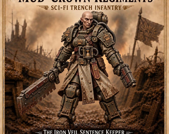 Iron Veil Sentence Keeper – Sci-Fi Executioner Character Miniature | 32mm Scale Resin | Mud-Crown Regiments HGM Exclusive