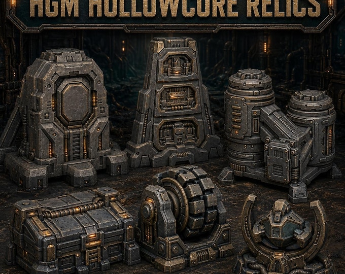 HGM Hollowcore Relics | 6-Piece Industrial Archaeotech Resin Terrain Set | HGM Exclusive