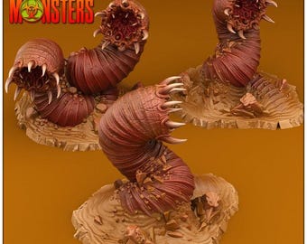 Giant Worms Pack, 2 Burrowing Monsters with Rock and Sand Terrain, PrintYourMonsters Miniatures