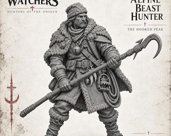 Night Watchers Alpine Beast Hunter | Mountain Monster Hunter | 32mm Resin RPG Miniature | HGM Exclusive