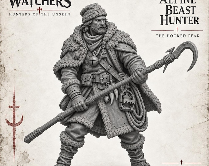 Night Watchers Alpine Beast Hunter | Mountain Monster Hunter | 32mm Resin RPG Miniature | HGM Exclusive