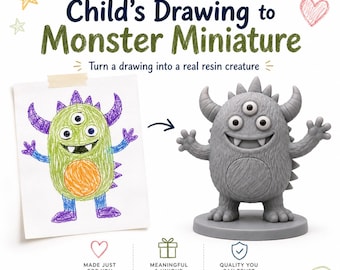 Child's Drawing to Monster Miniature | Custom 3D Printed Resin Creature Gift | Personalised Kids Drawing Keepsake