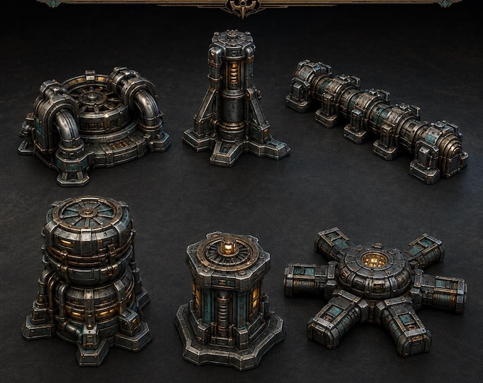 HGM Undercrypt Systems | 6-Piece Industrial Archaeotech Resin Objective Set | Sci-Fi Tabletop Terrain